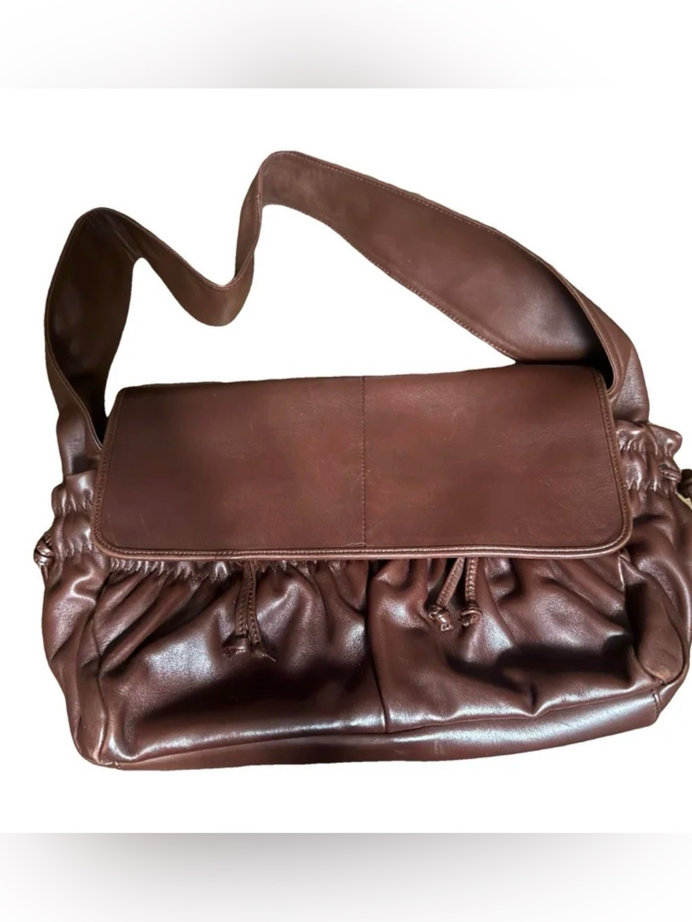 Sergio Rossi Chocolate Brown Ruched Leather Shoulder Bag